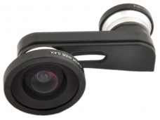 3-IN-ONE lens system: Fisheye, Wide-Angle, Macro.